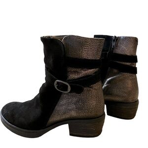 Fly London black and metallic finish leather ankle boots with  straps .
